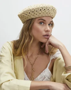 Beige Raffia Beret
