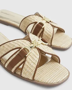Beige Raffia Flat Sandals