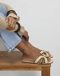 Beige Raffia Flat Sandals