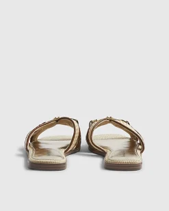 Beige Raffia Flat Sandals