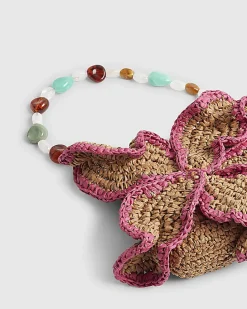 Beige Raffia Flower Bag