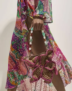 Beige Raffia Flower Bag