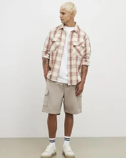 Beige Regular Fit Crosshatch Cargo Shorts