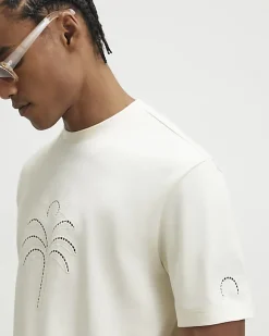 Beige Regular Fit Cutwork Palm Tree T-Shirt