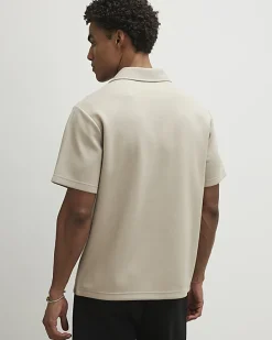 Beige Regular Fit Open Neck Polo Shirt