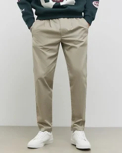 Beige Regular Fit Pleated Joggers
