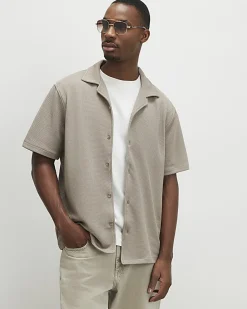 Beige Regular Fit Revere Short Sleeve Shirt