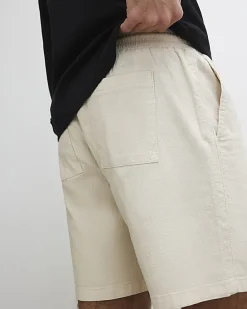 Beige Regular Fit Stretch Textured Shorts