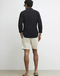 Beige Regular Fit Stretch Textured Shorts