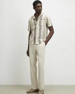 Beige Regular Fit Stripe Crochet Shirt