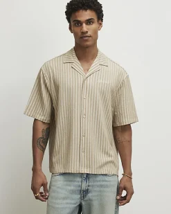 Beige Regular Fit Textured Stripe Shirt