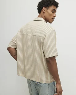 Beige Regular Fit Textured Stripe Shirt