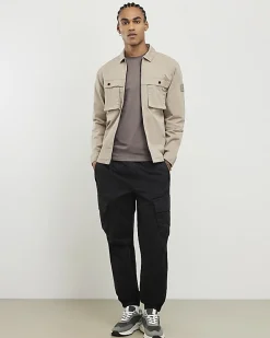 Beige Regular Fit Utility Zipped Overshirt