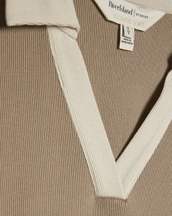 Beige Ribbed Polo Loungewear Set
