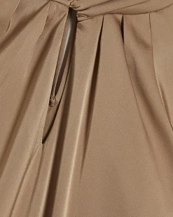Beige Satin Angel Sleeve Twist Front Top