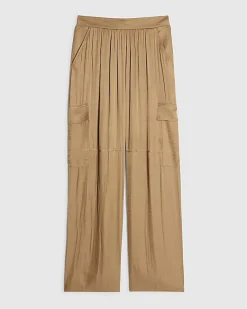Beige Satin Cargo Trousers