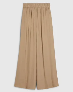 Beige Satin Elasticated Wide Leg Trousers
