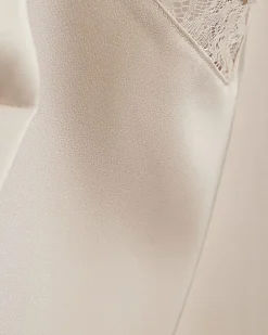 Beige Satin Lace Trim Cami Top