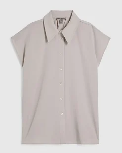 Beige Satin Short Sleeve Shirt
