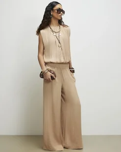 Beige Satin Sleeveless Bubble Hem Top