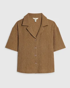 Beige Short Sleeve Textured Shirt