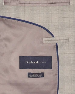 Beige Skinny Fit Stretch Check Suit Jacket