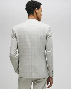 Beige Skinny Fit Stretch Check Suit Jacket
