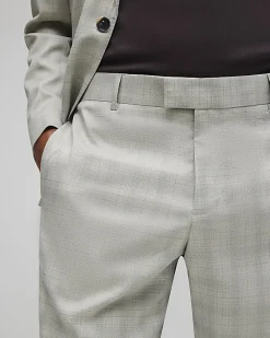 Beige Skinny Fit Stretch Check Suit Trousers