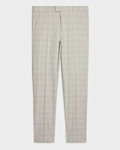 Beige Skinny Fit Stretch Check Suit Trousers