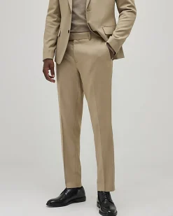 Beige Skinny Fit Textured Suit Trousers