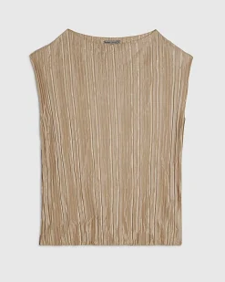 Beige Sleeveless Plisse Top