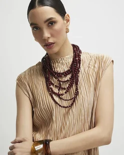 Beige Sleeveless Plisse Top