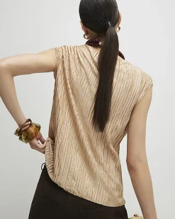 Beige Sleeveless Plisse Top