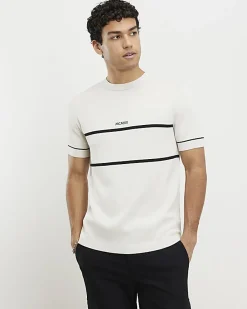 Beige Slim Fit Chest Blocked T-Shirt