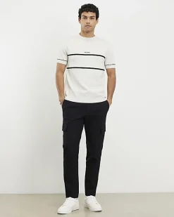 Beige Slim Fit Chest Blocked T-Shirt