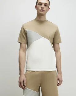 Beige Slim Fit Colour Block T-Shirt