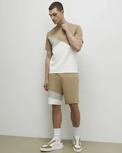 Beige Slim Fit Colour Block T-Shirt