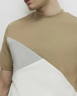 Beige Slim Fit Colour Block T-Shirt