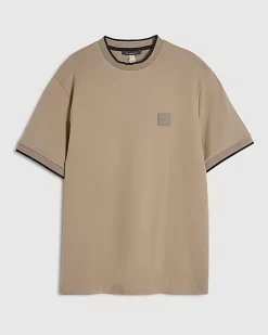 Beige Slim Fit Interlock Crew Neck T-Shirt