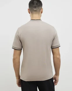 Beige Slim Fit Interlock Crew Neck T-Shirt