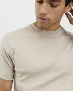 Beige Slim Fit Interlock Crew Neck T-Shirt