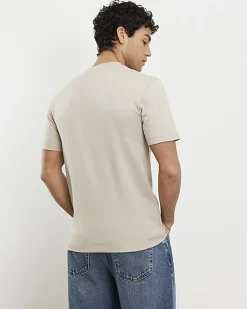 Beige Slim Fit Interlock Crew Neck T-Shirt