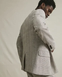 Beige Slim Fit Linen Blend Check Jacket