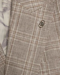 Beige Slim Fit Linen Blend Check Jacket