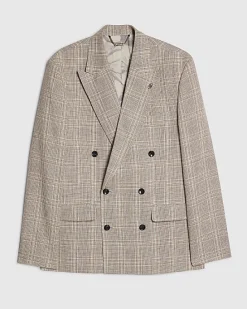 Beige Slim Fit Linen Blend Check Jacket