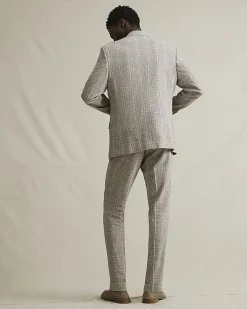 Beige Slim Fit Linen Blend Check Trousers