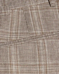 Beige Slim Fit Linen Blend Check Trousers