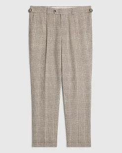 Beige Slim Fit Linen Blend Check Trousers