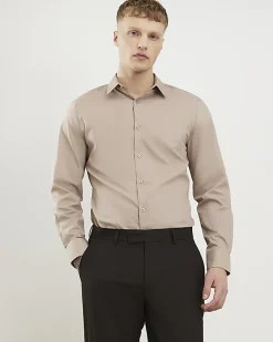 Beige Slim Fit Long Sleeve Shirt
