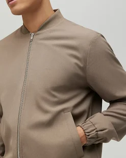 Beige Slim Fit Stretch Bomber Jacket